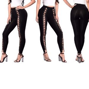 Black Lace-up Front Leggings